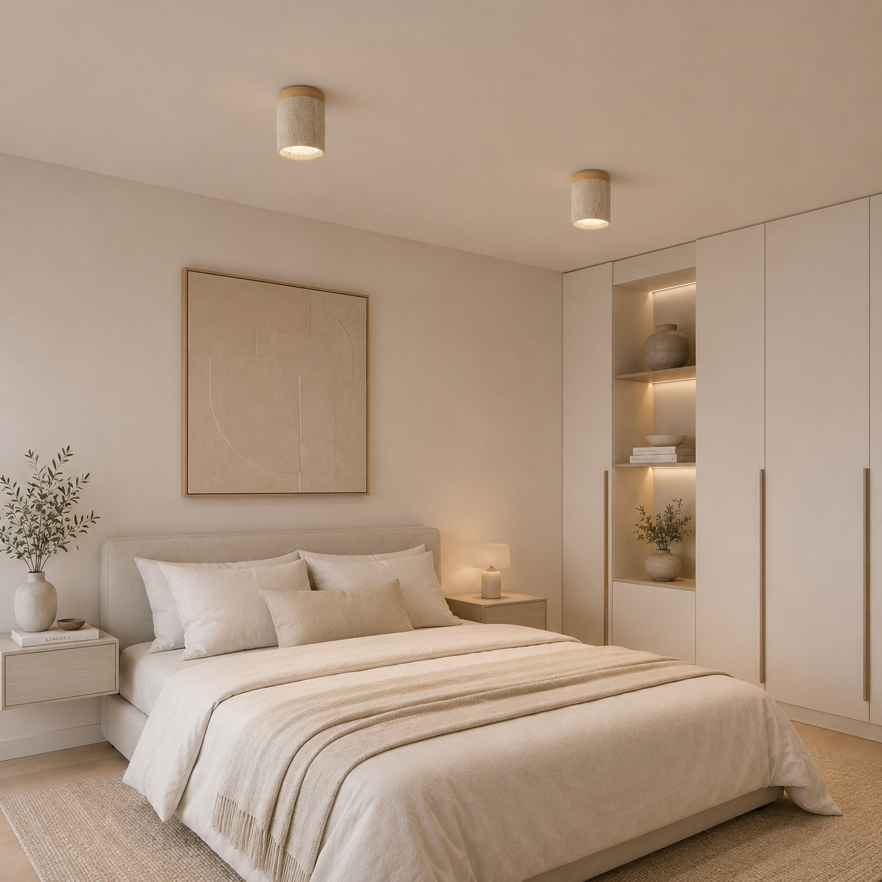 Lampa Sufitowa Trawertyn i Drewno – Plafon z Naturalnego Kamienia do Holu i Sypialni