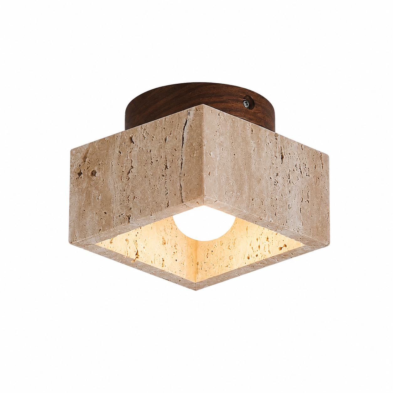 Lampa Sufitowa Trawertyn i Drewno – Plafon z Naturalnego Kamienia do Holu i Sypialni