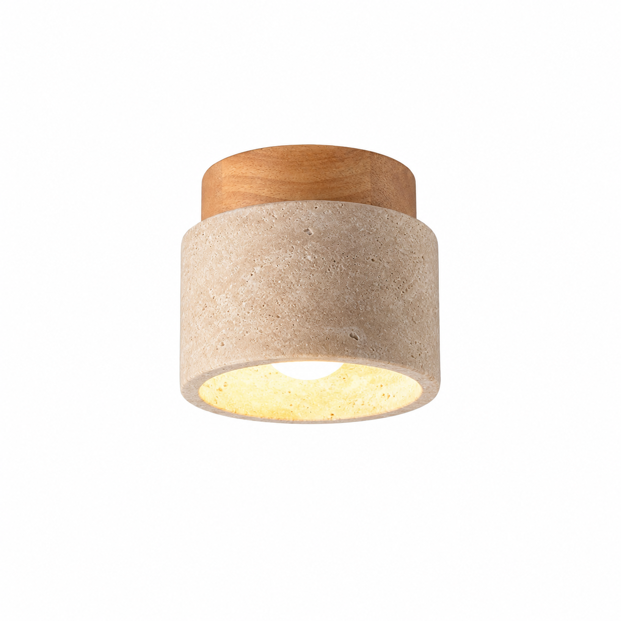 Lampa Sufitowa Trawertyn i Drewno – Plafon z Naturalnego Kamienia do Holu i Sypialni