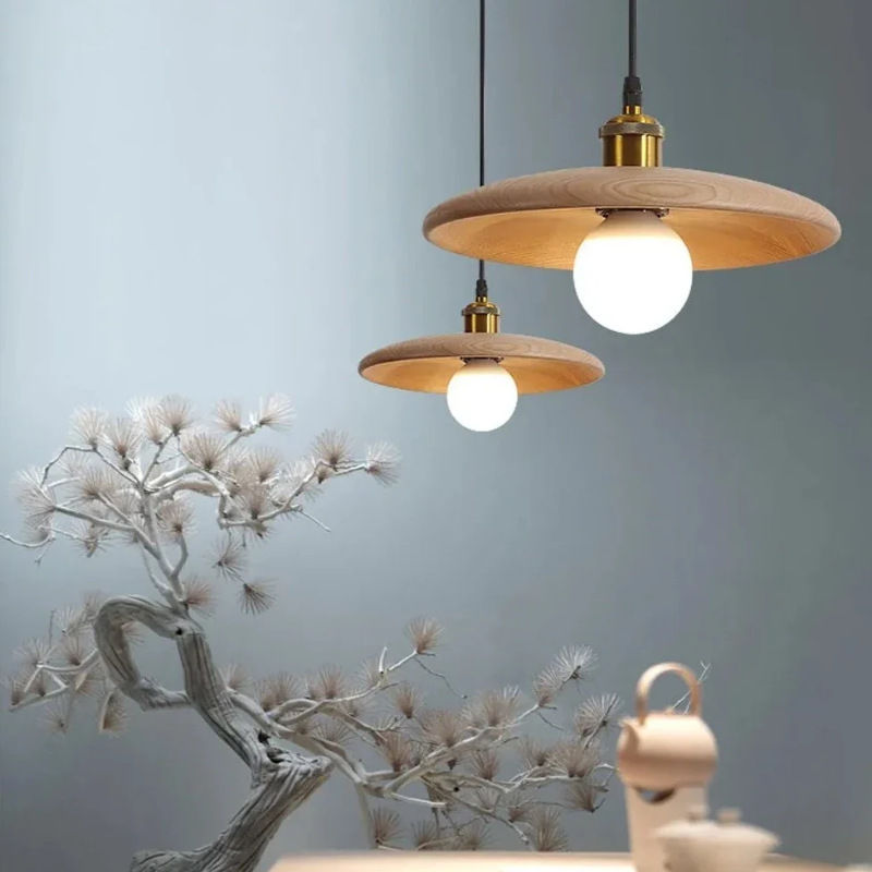 Lampa Wisząca Drewniana w Stylu Skandynawskim, Regulowany Przewód — Oświetlenie LED E27 do Jadalni i Kuchni