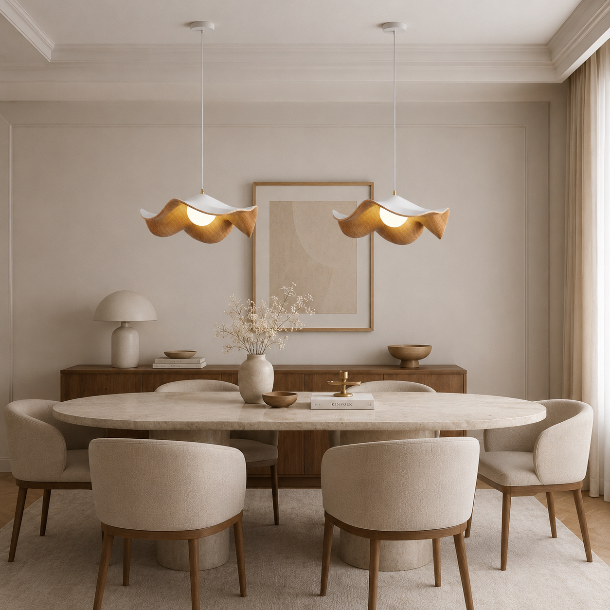 Lampa Wisząca Lotos z Żywicy – Organiczna Design Lampa do Jadalni i Kuchni