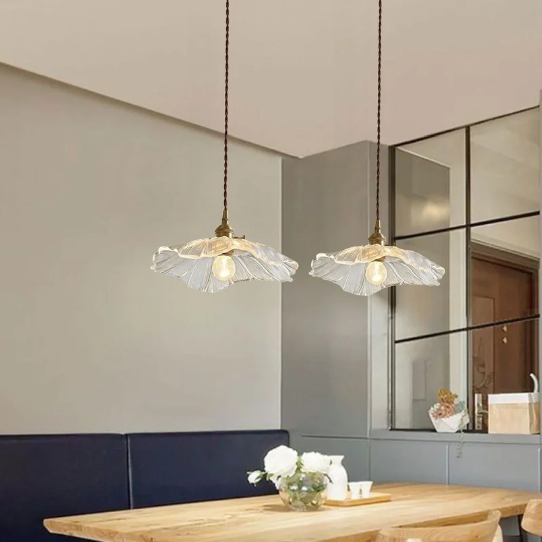 Lampa Wisząca Retro Szklana Lotos – Design nad Stół do Jadalni i Salonu
