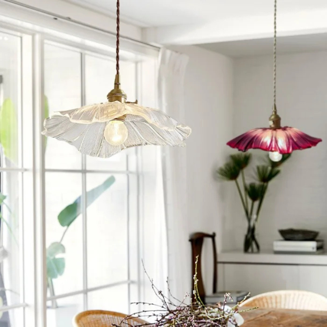 Lampa Wisząca Retro Szklana Lotos – Design nad Stół do Jadalni i Salonu
