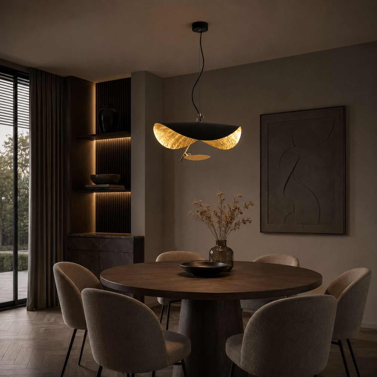 Lampa Wisząca Skandynawska Rzeźbiarska LED – Design Modern Czarny/Złoty lub Biały/Złoty