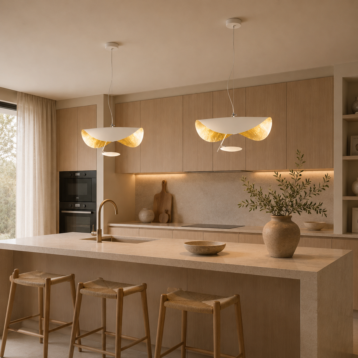 Lampa Wisząca Skandynawska Rzeźbiarska LED – Design Modern Czarny/Złoty lub Biały/Złoty