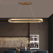 Lampa Wisząca w Kolorze Różowego Złota, Metalowe Wykończenie — Oświetlenie LED ze Ściemnianiem nad Stół i Wyspę Kuchenną