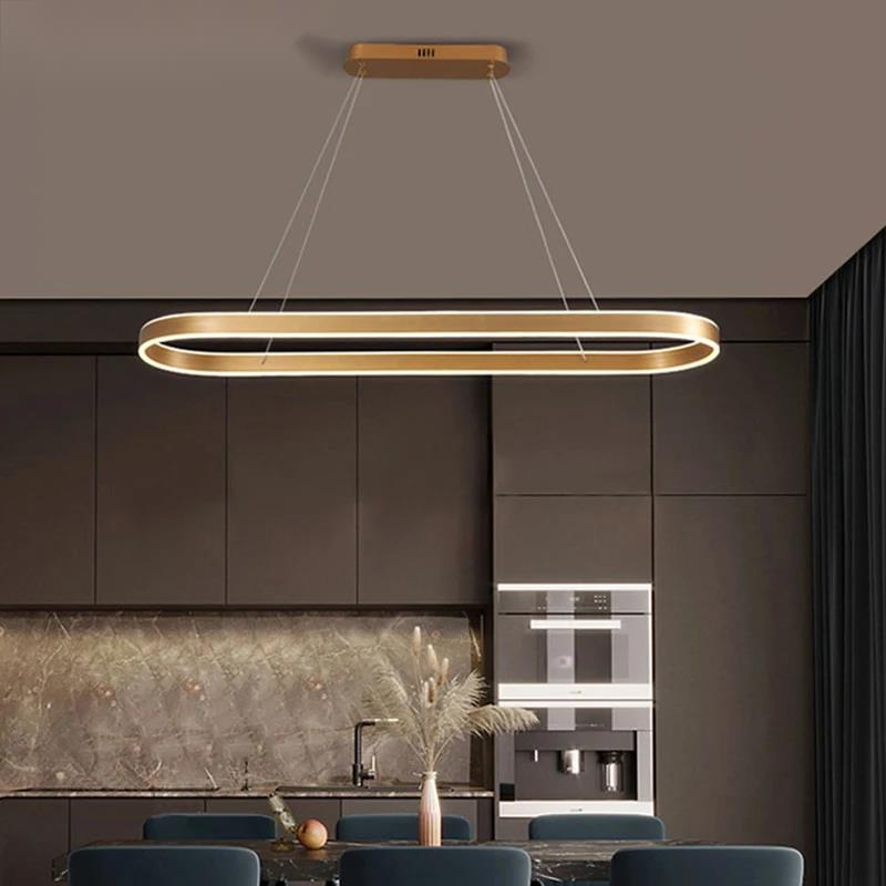 Lampa Wisząca w Kolorze Różowego Złota, Metalowe Wykończenie — Oświetlenie LED ze Ściemnianiem nad Stół i Wyspę Kuchenną