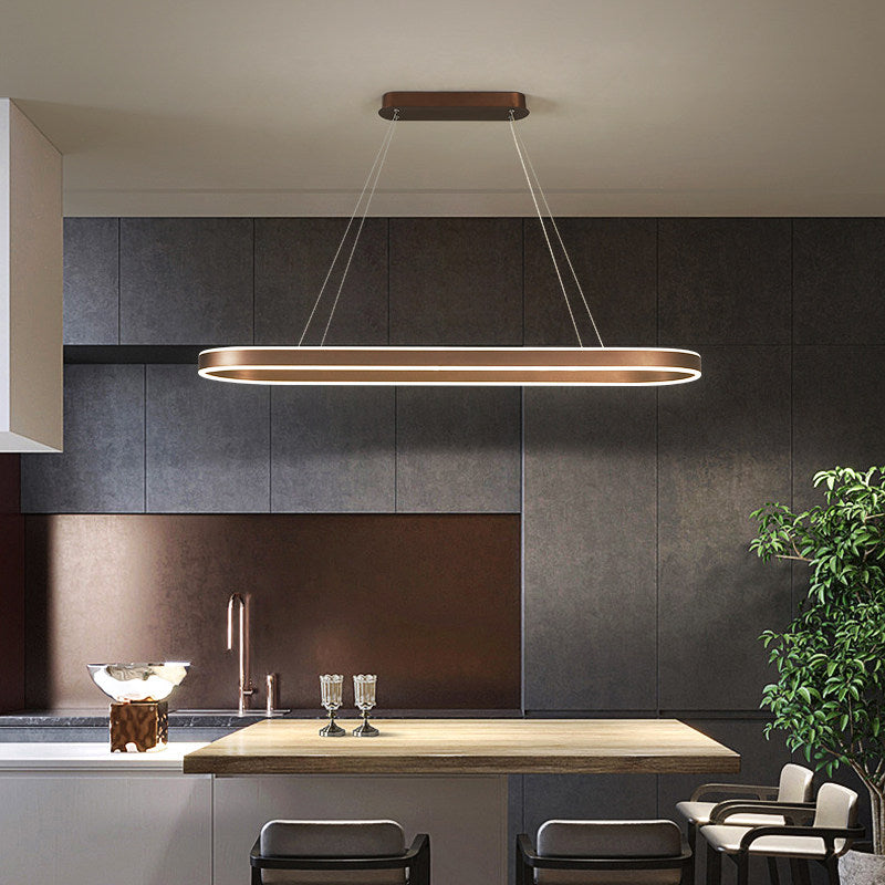 Lampa Wisząca w Kolorze Różowego Złota, Metalowe Wykończenie — Oświetlenie LED ze Ściemnianiem nad Stół i Wyspę Kuchenną