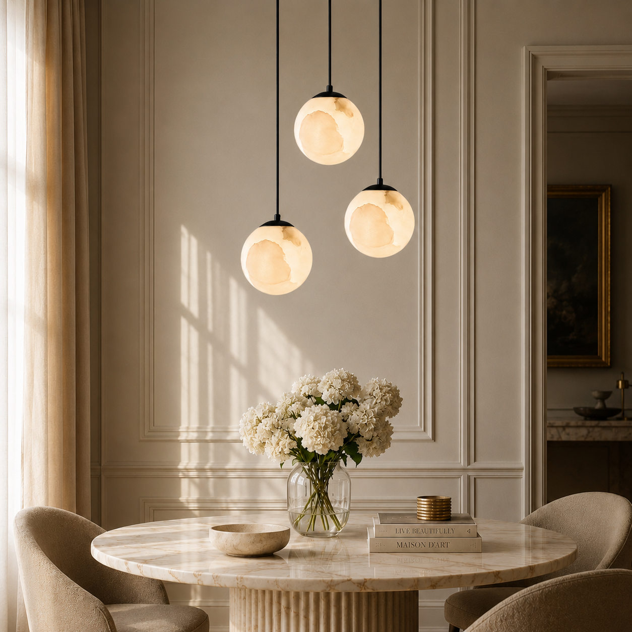 Lampa Wisząca z Alabastru – Naturalny Kamień i Miękkie Światło