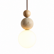 Lampa Wisząca z Trawertynu, Drewna i Szkła – Naturalny Design do Sypialni i Salonu