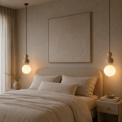 Lampa Wisząca z Trawertynu, Drewna i Szkła – Naturalny Design do Sypialni i Salonu