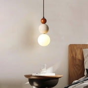 Lampa Wisząca z Trawertynu, Drewna i Szkła – Naturalny Design do Sypialni i Salonu