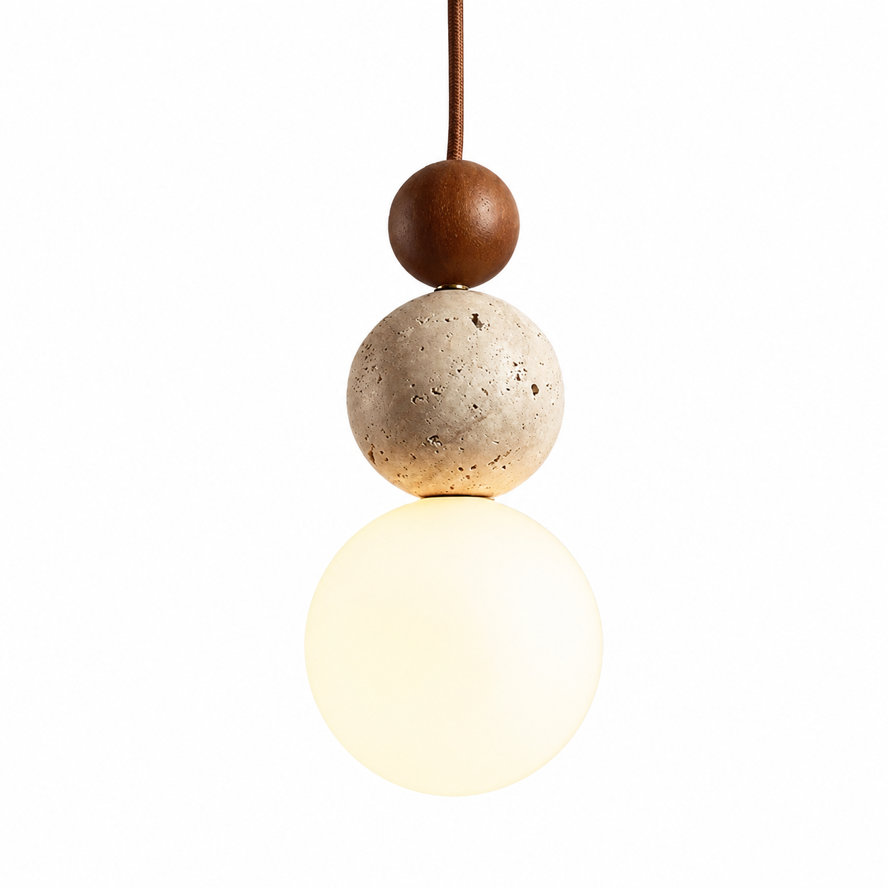 Lampa Wisząca z Trawertynu, Drewna i Szkła – Naturalny Design do Sypialni i Salonu