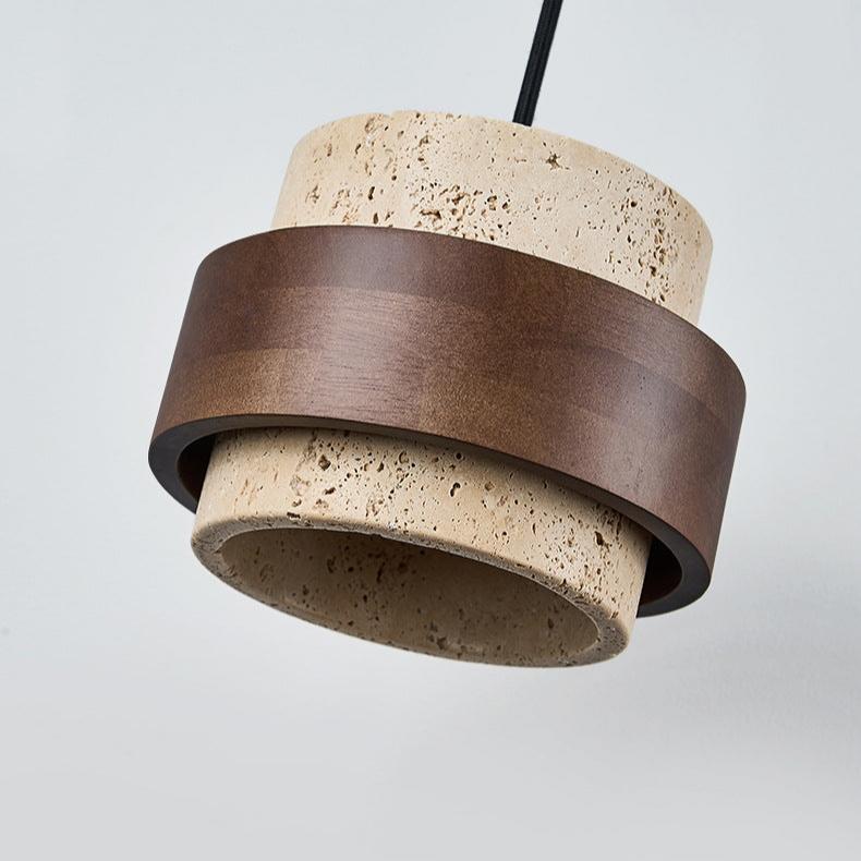 Lampa Wisząca z Trawertynu i Drewna Orzechowego – Naturalny Design Japandi