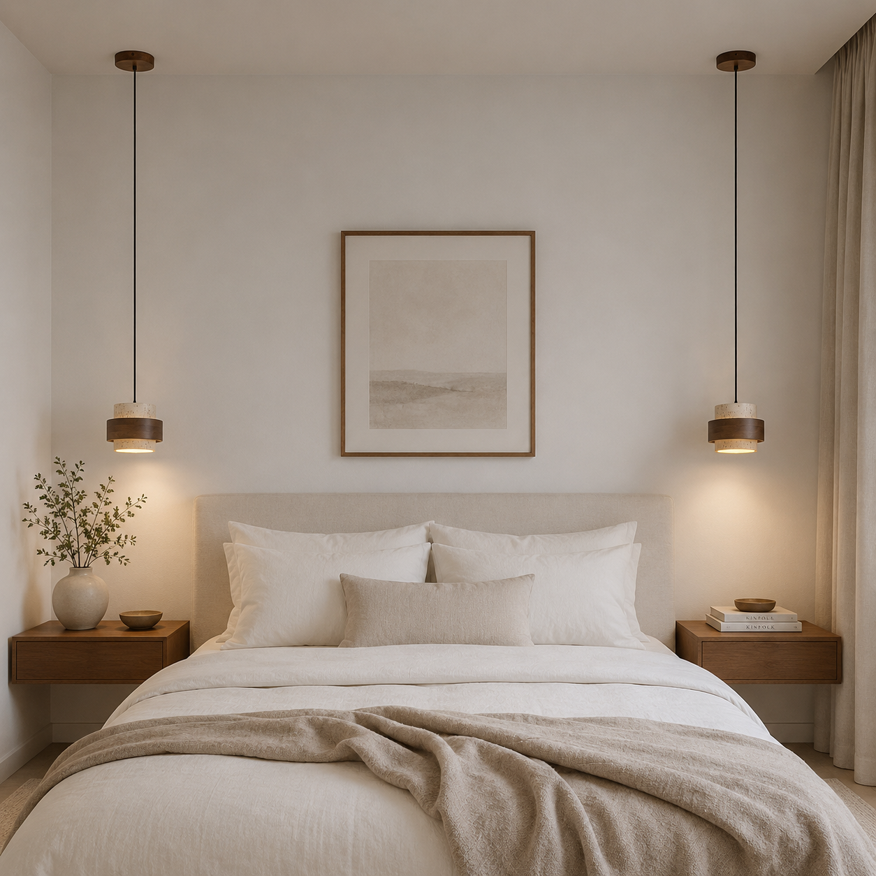 Lampa Wisząca z Trawertynu i Drewna Orzechowego – Naturalny Design Japandi