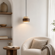 Lampa Wisząca z Trawertynu i Drewna Orzechowego – Naturalny Design Japandi