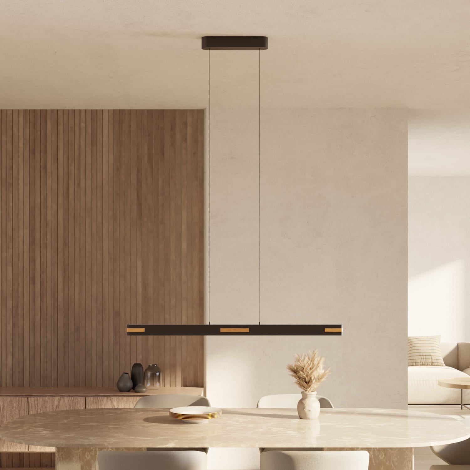 Pendant Light with Oak Accent – Remote and Smart Home