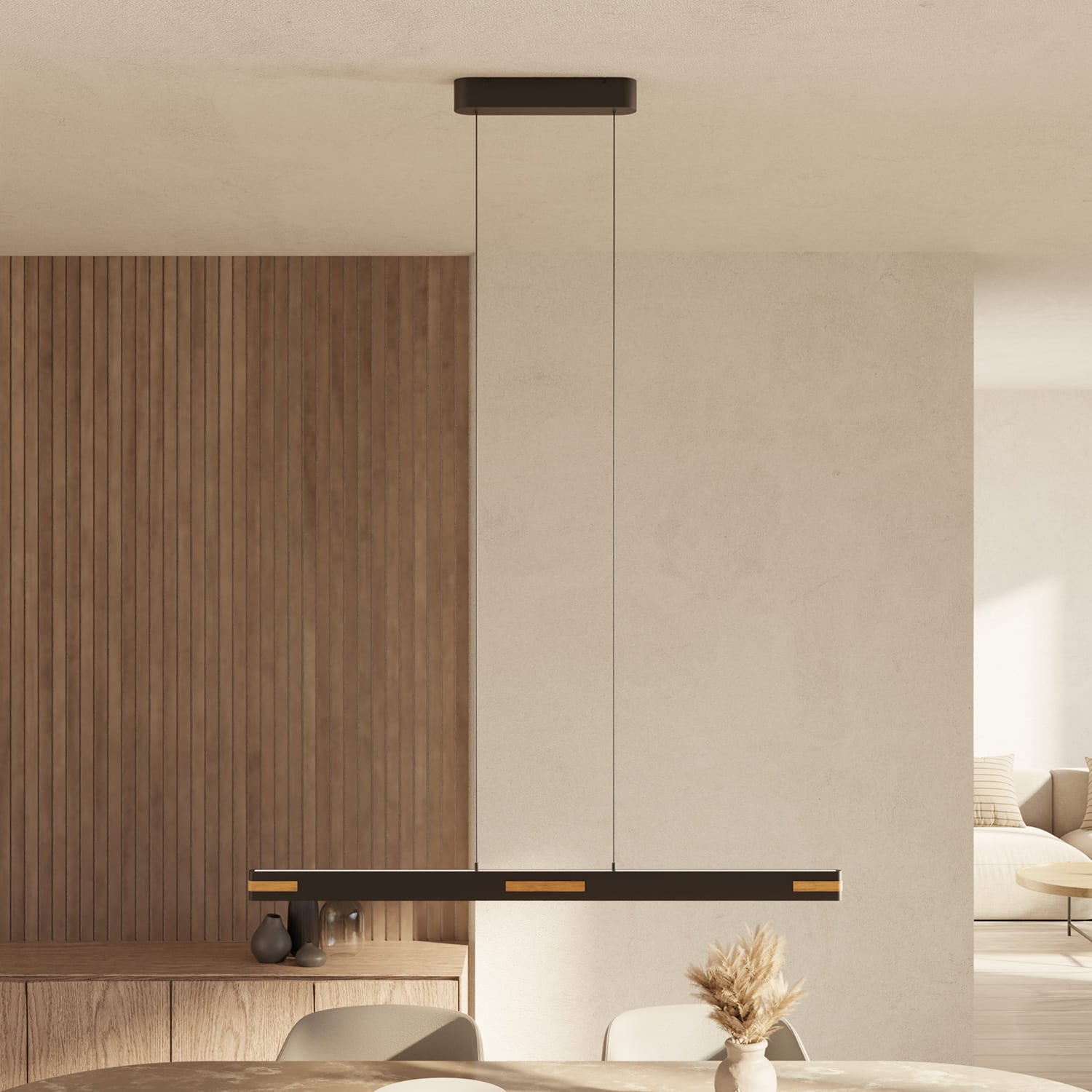 Pendant Light with Oak Accent – Remote and Smart Home