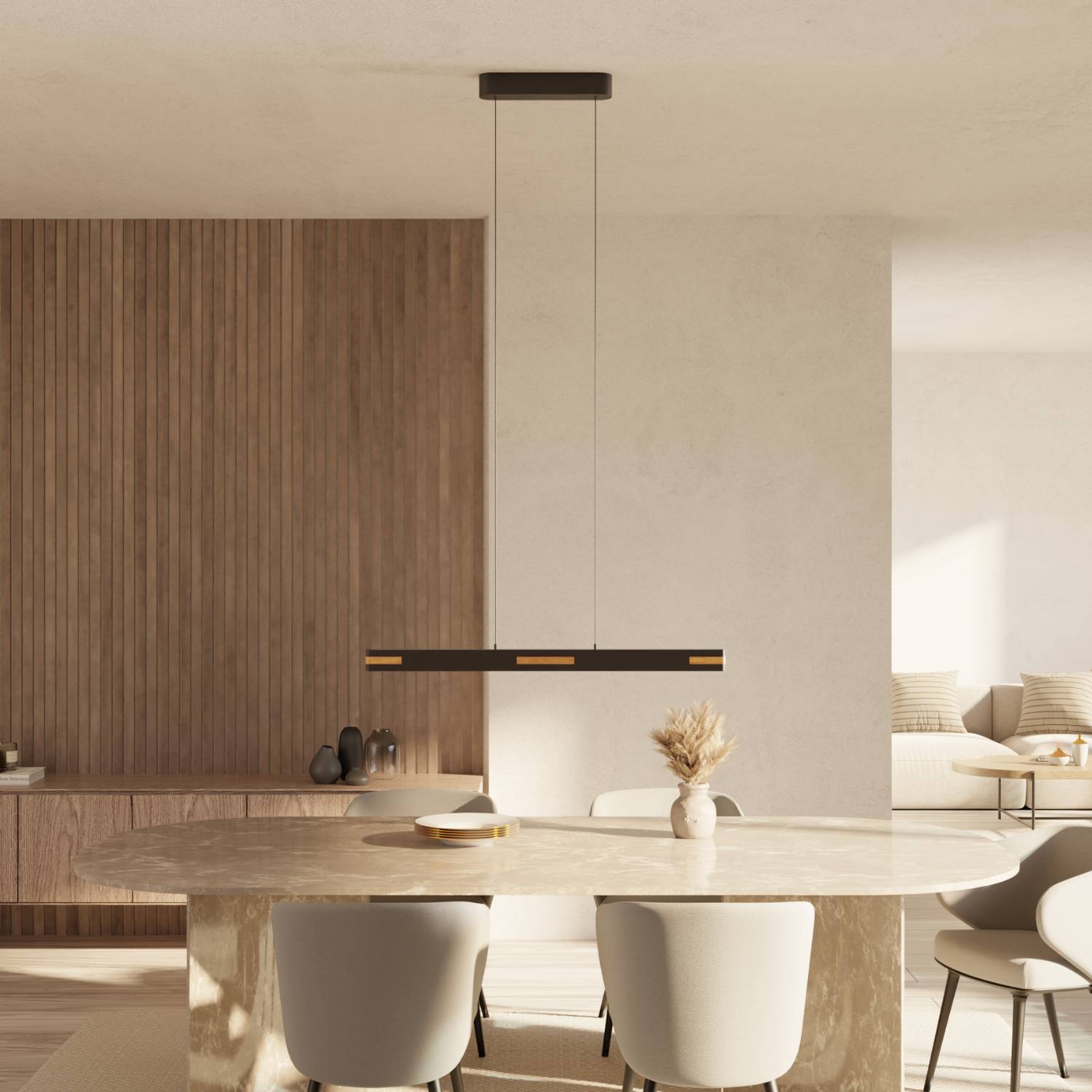 Pendant Light with Oak Accent – Remote and Smart Home