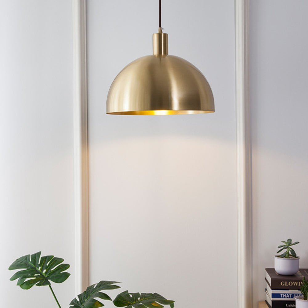 Mosiężna Lampa Wisząca Kopułowa w Stylu Mid-Century