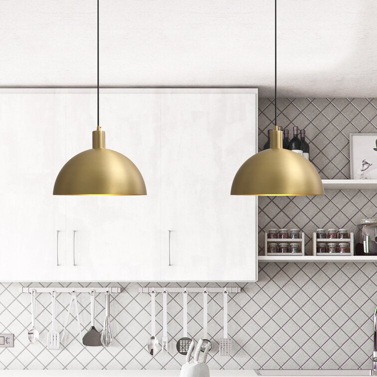 Mosiężna Lampa Wisząca Kopułowa w Stylu Mid-Century