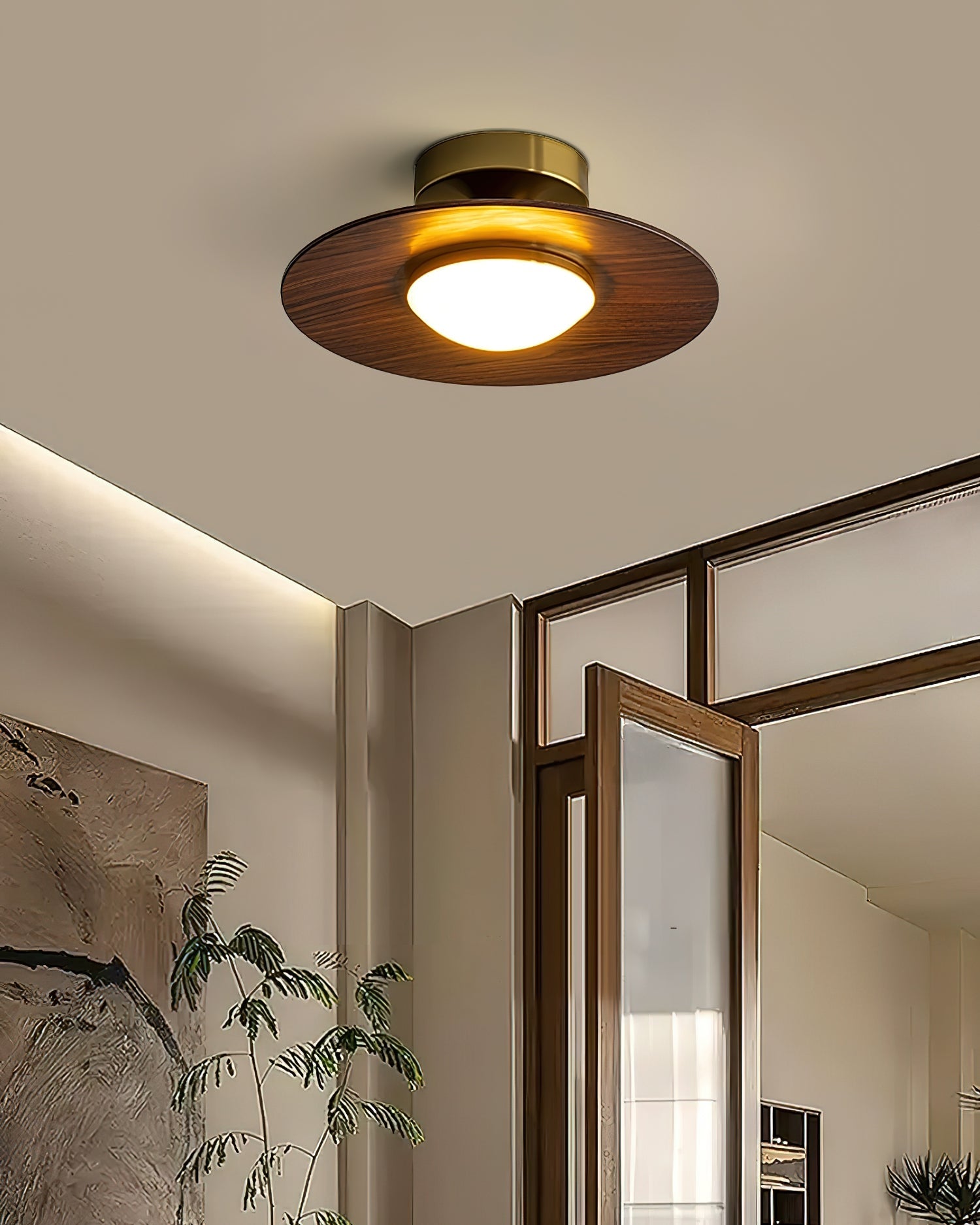 Plafon LED z Drewnianym Akcentem – Lampa Sufitowa Ø 24 cm