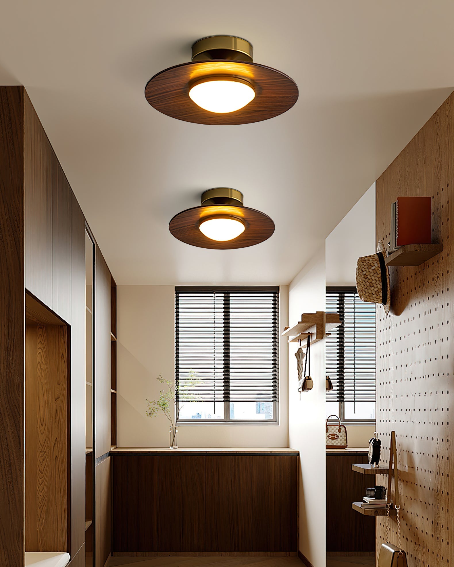 Plafon LED z Drewnianym Akcentem – Lampa Sufitowa Ø 24 cm