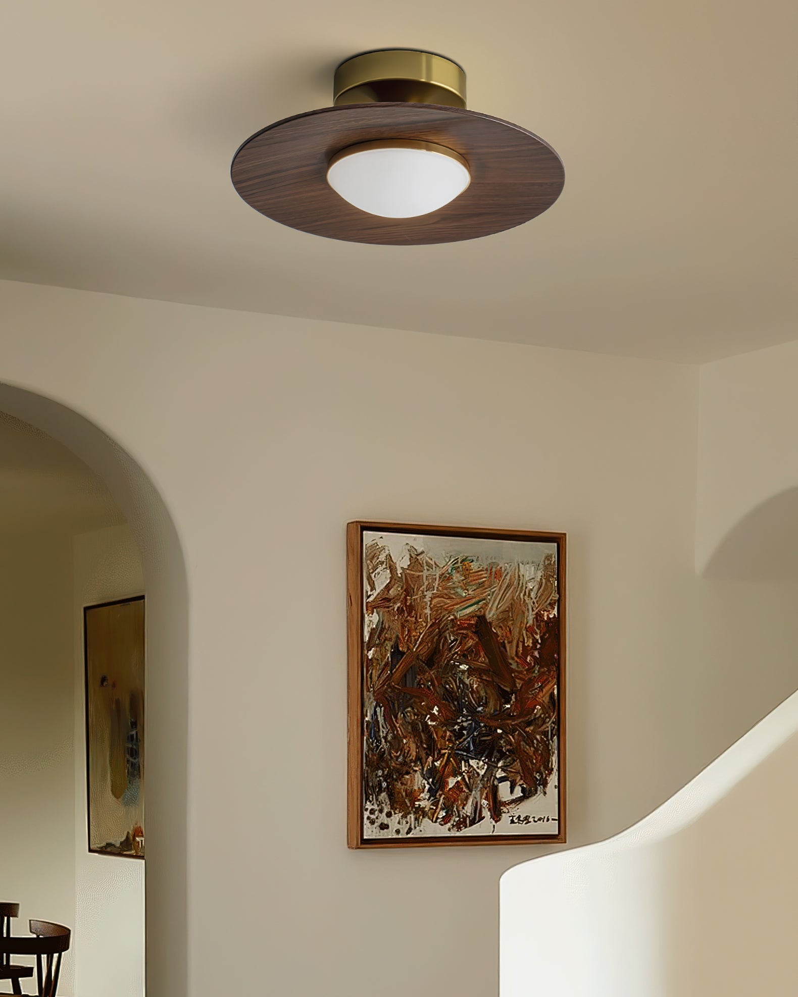 Plafon LED z Drewnianym Akcentem – Lampa Sufitowa Ø 24 cm
