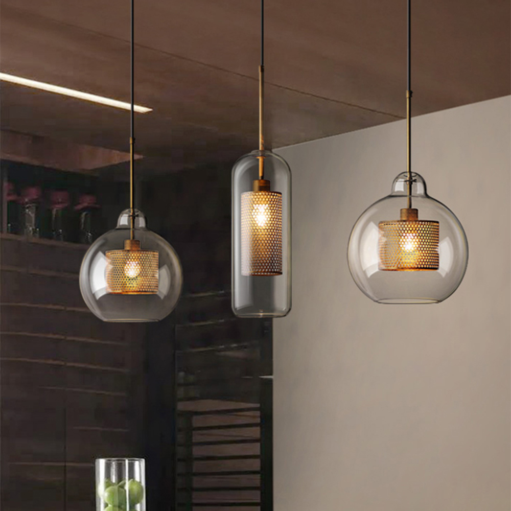 Nowoczesna Szklana Lampa Wisząca z Metalowym Wykończeniem