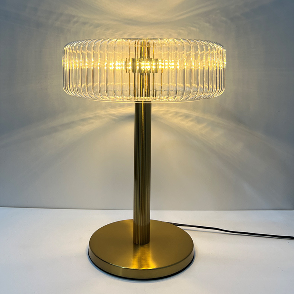 Nowoczesna Złota Lampa Stołowa ze Szklanym Kloszem