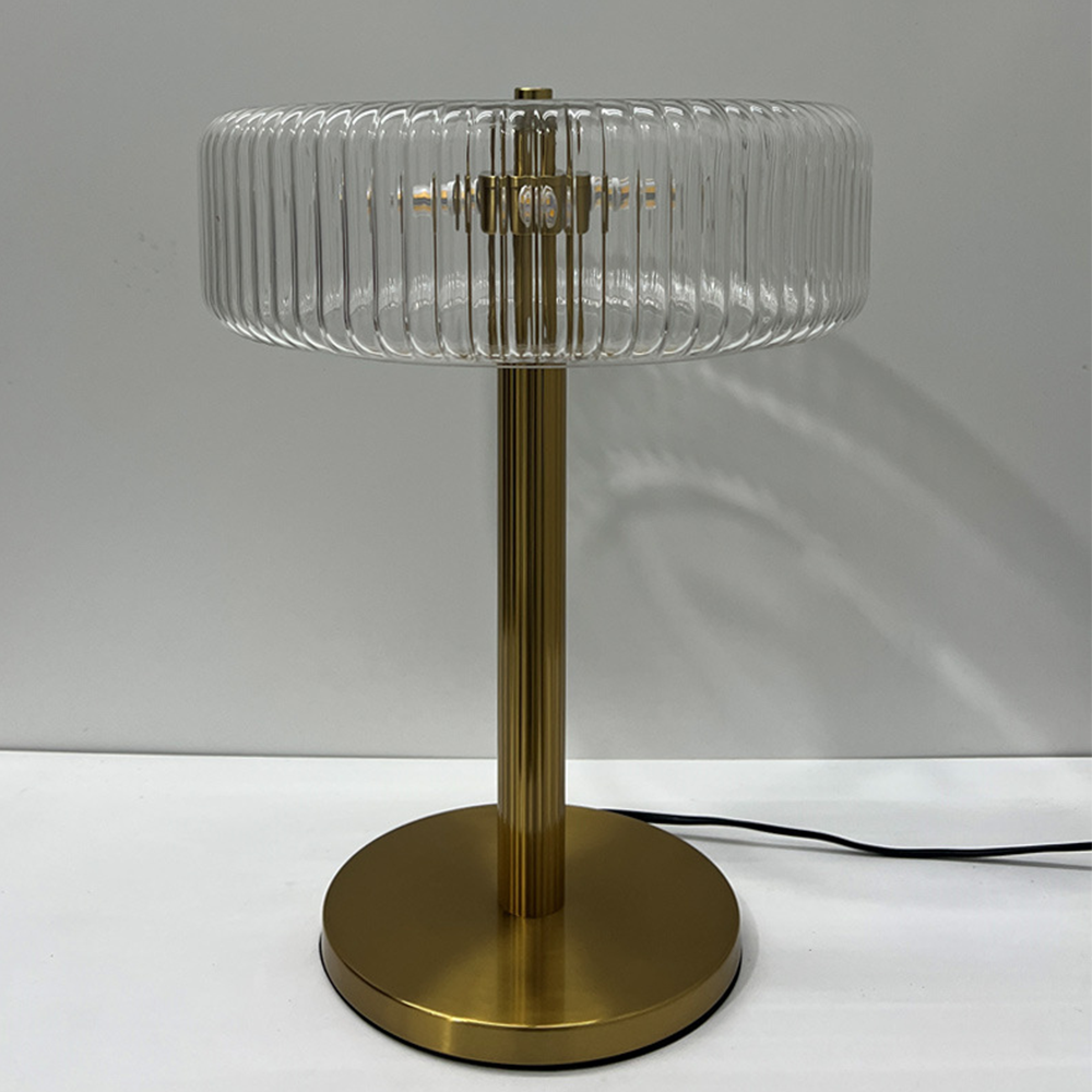 Nowoczesna Złota Lampa Stołowa ze Szklanym Kloszem