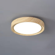 Okrągła Lampa Sufitowa LED z Efektem Drewna w Stylu Skandynawskim