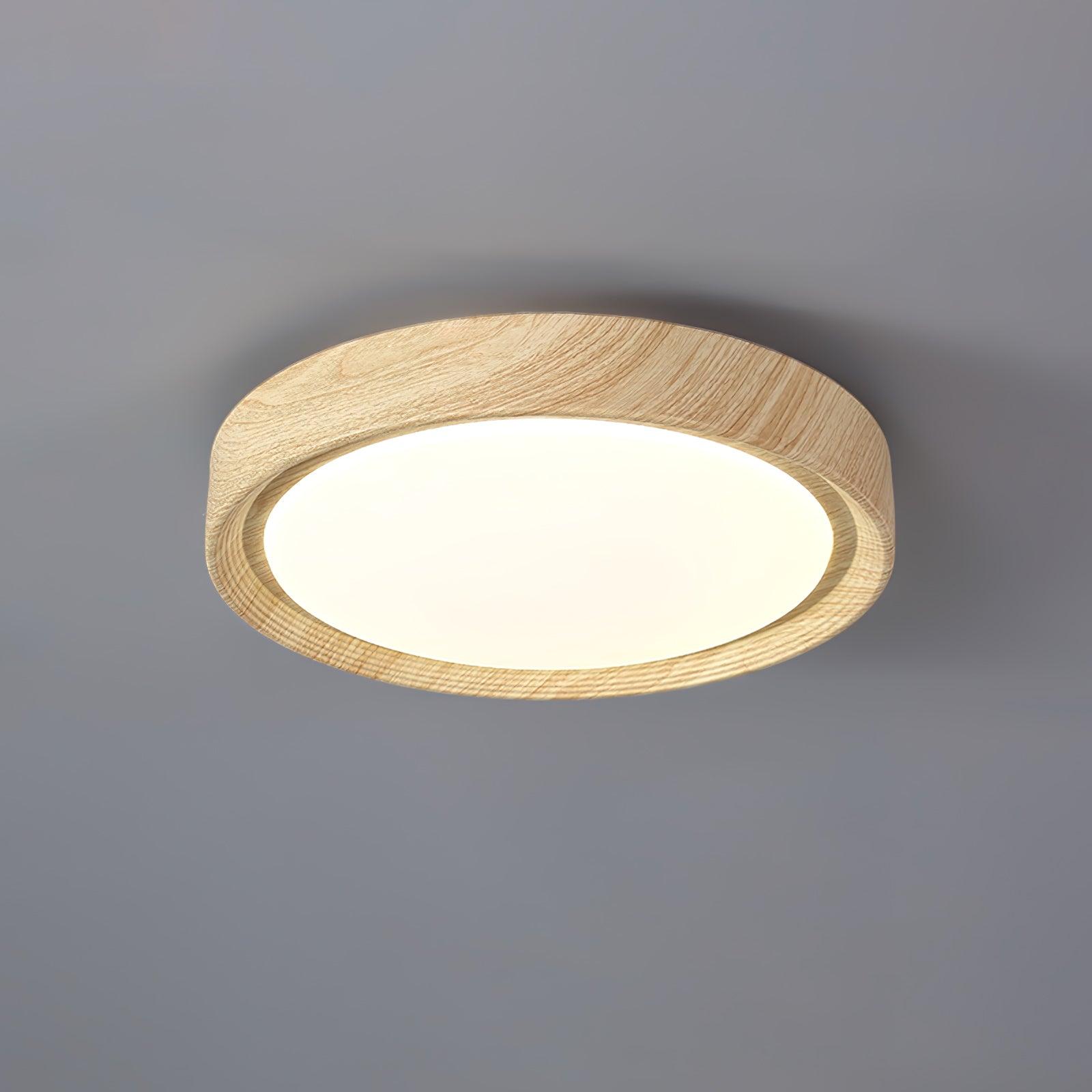 Okrągła Lampa Sufitowa LED z Efektem Drewna w Stylu Skandynawskim