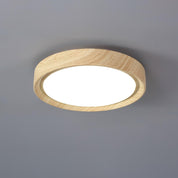 Okrągła Lampa Sufitowa LED z Efektem Drewna w Stylu Skandynawskim