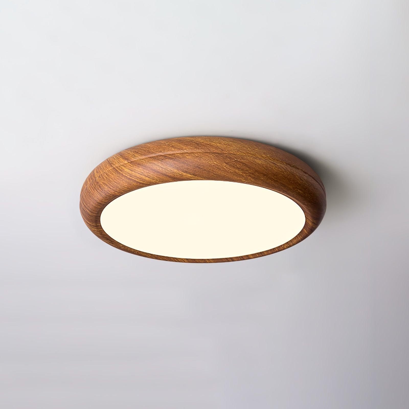 Okrągła Lampa Sufitowa LED z Efektem Drewna w Stylu Skandynawskim