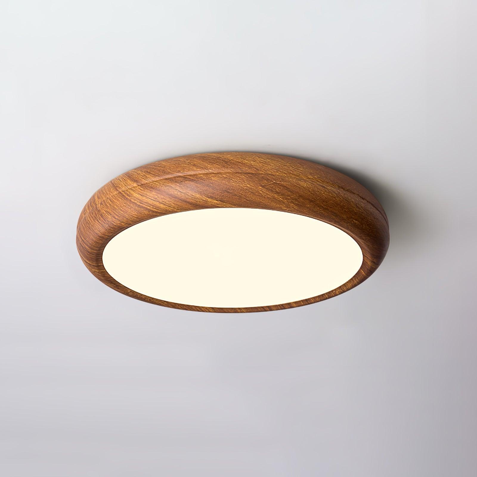 Okrągła Lampa Sufitowa LED z Efektem Drewna w Stylu Skandynawskim