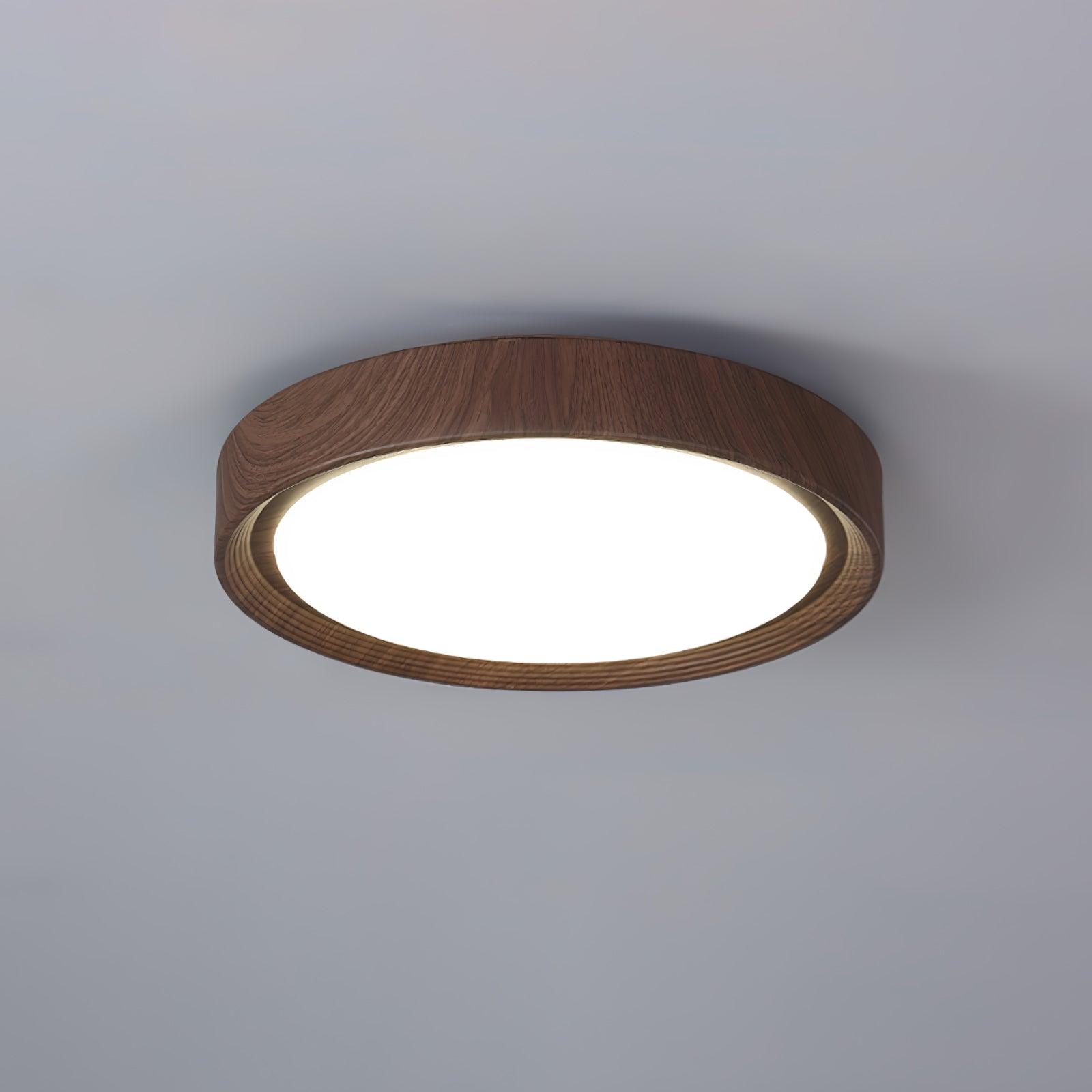 Okrągła Lampa Sufitowa LED z Efektem Drewna w Stylu Skandynawskim
