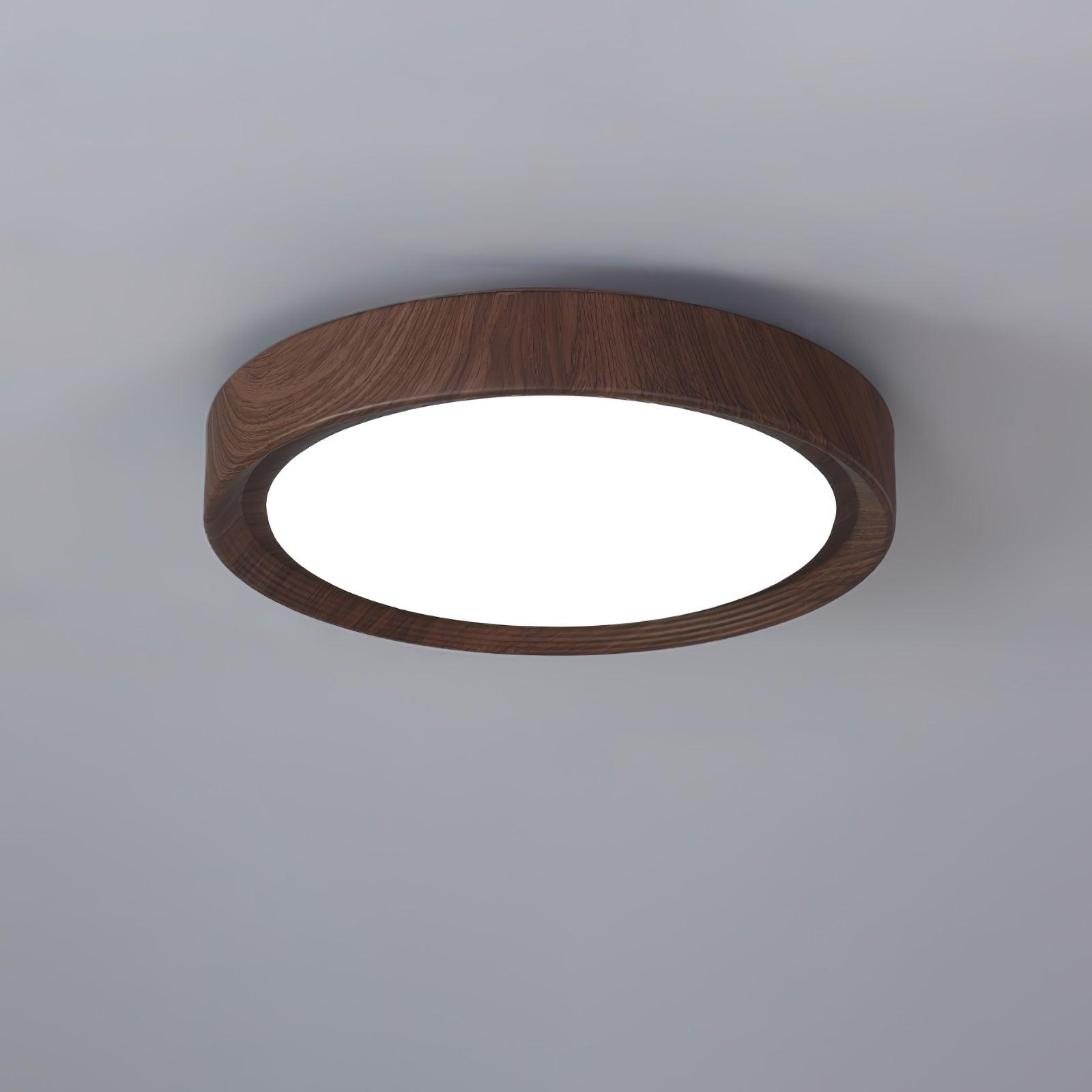 Okrągła Lampa Sufitowa LED z Efektem Drewna w Stylu Skandynawskim