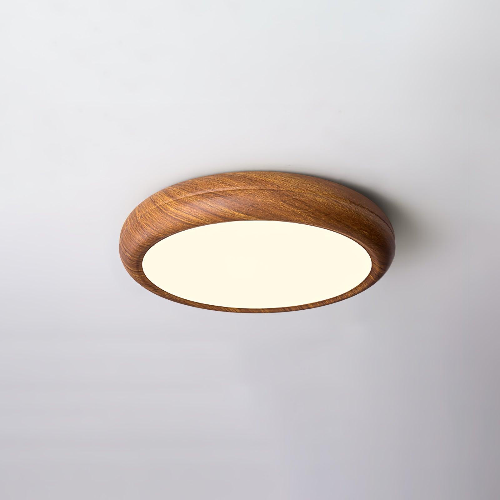 Okrągła Lampa Sufitowa LED z Efektem Drewna w Stylu Skandynawskim