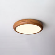 Okrągła Lampa Sufitowa LED z Efektem Drewna w Stylu Skandynawskim