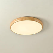 Okrągła Lampa Sufitowa LED z Efektem Drewna w Stylu Skandynawskim
