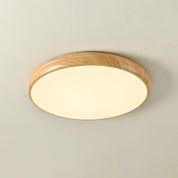 Okrągła Lampa Sufitowa LED z Efektem Drewna w Stylu Skandynawskim