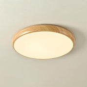 Okrągła Lampa Sufitowa LED z Efektem Drewna w Stylu Skandynawskim