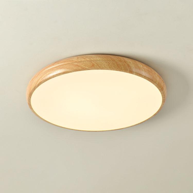 Okrągła Lampa Sufitowa LED z Efektem Drewna w Stylu Skandynawskim