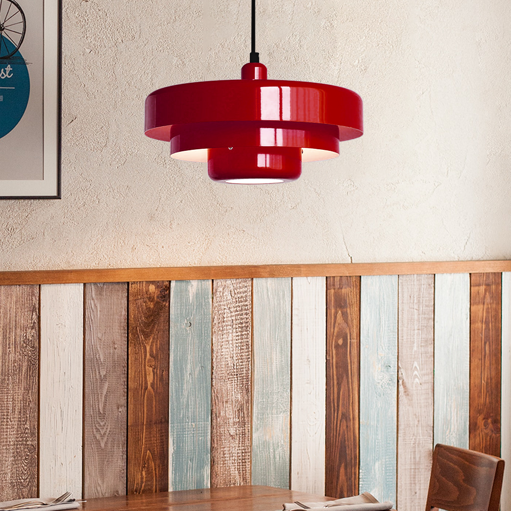 Okrągła Lampa Wisząca Retro z Metalowym Kloszem