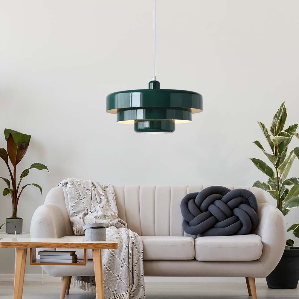 Okrągła Lampa Wisząca Retro z Metalowym Kloszem