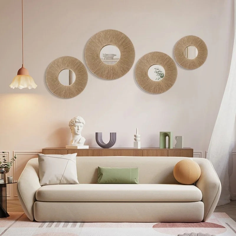 Okrągłe Lustro Ścienne z Dekoracyjną Liną – Styl Rustykalny i Boho