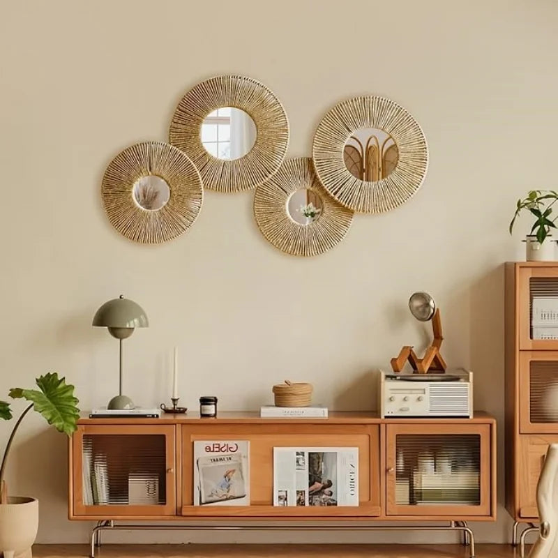 Okrągłe Lustro Ścienne z Dekoracyjną Liną – Styl Rustykalny i Boho