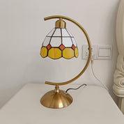 Okrągła Lampa Stołowa ze Szklanym Abażurem
