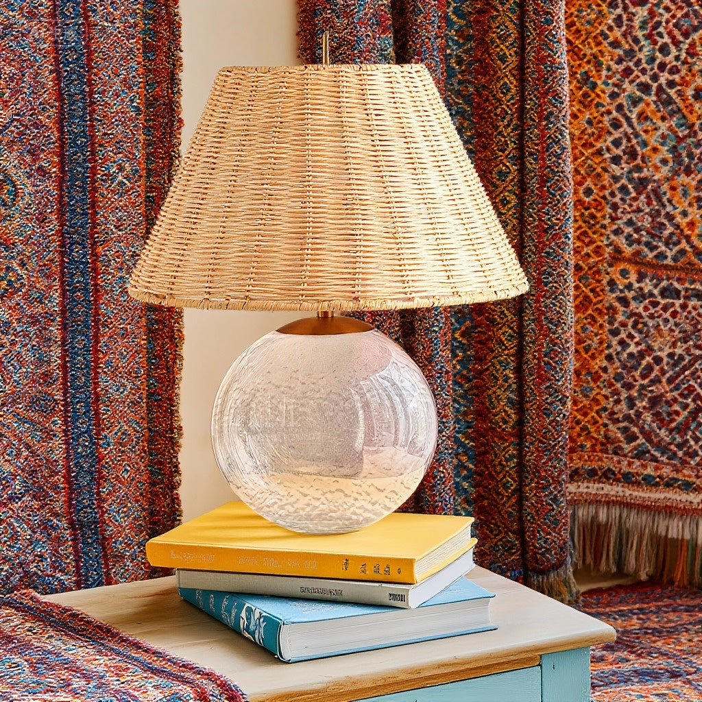 Okrągła szklana lampa stołowa